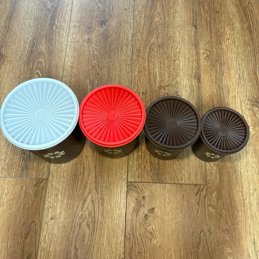 Tupperware Servalier 4 Pc Nesting Canister Mushroom Set Brown w/Lids VTG 70s USA